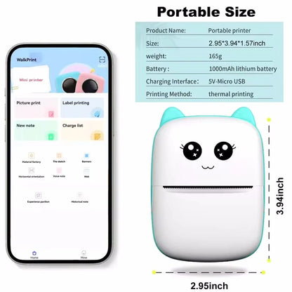 Mini Portable Thermal Printer - Wireless Bluetooth Photo & Label Printer for Android & iOS